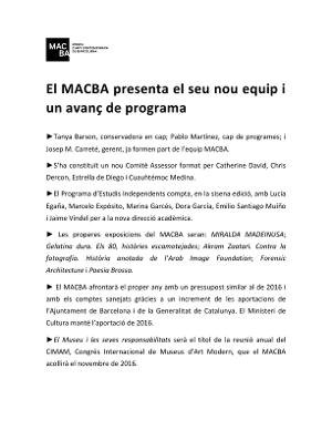 El Macba Presenta El Seu Nou Equip I Un Avanc De Programa Dossier De Premsa Macba Museu D Art Contemporani De Barcelona Diese webseite wurde vom domain inhaber dynamisch generiert, der das sedo domain parking programm nutzt.