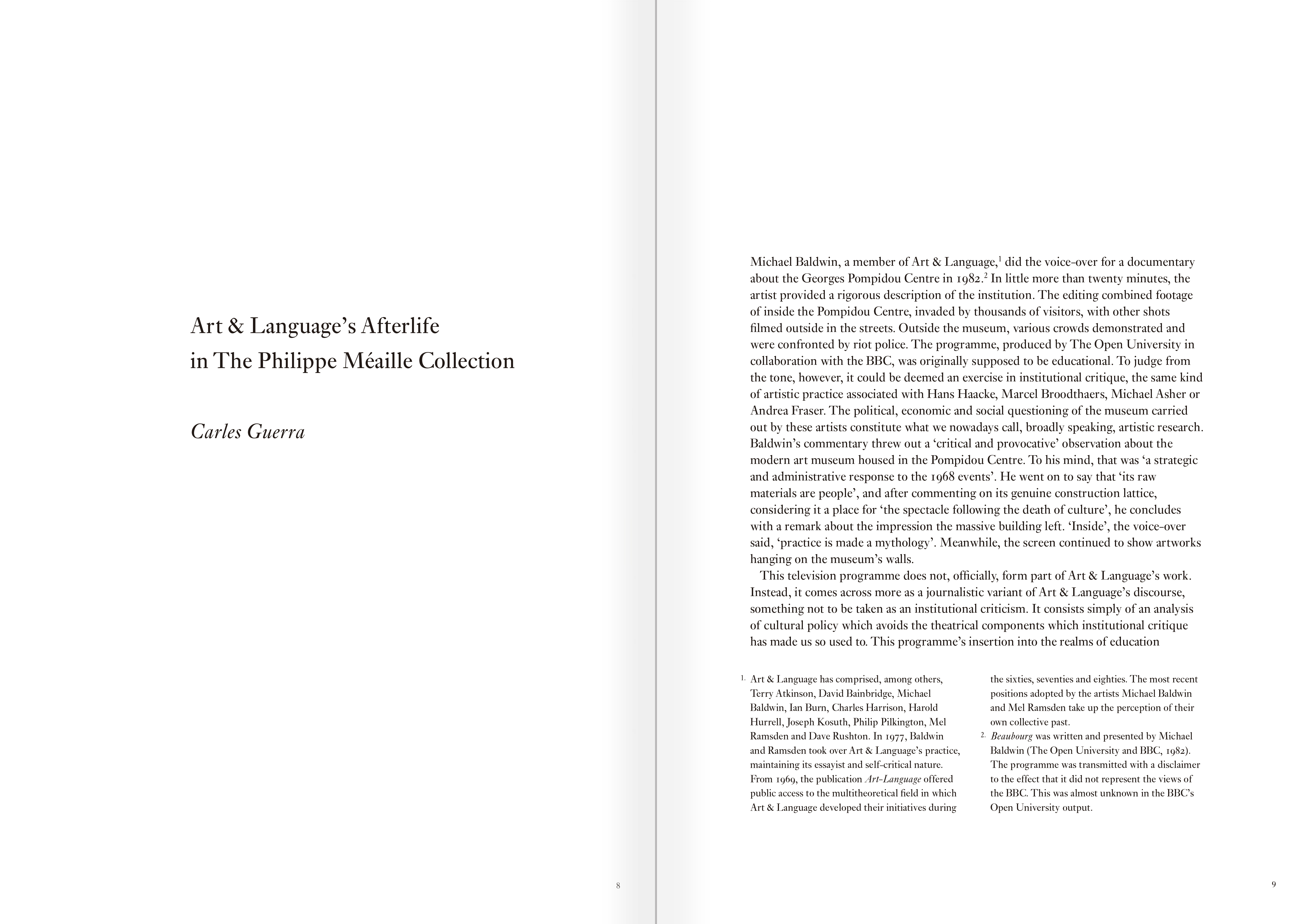 Selection from the catalogue "Art & Language Uncompleted. The Philippe Méaille Collection", pages 8 and 9
