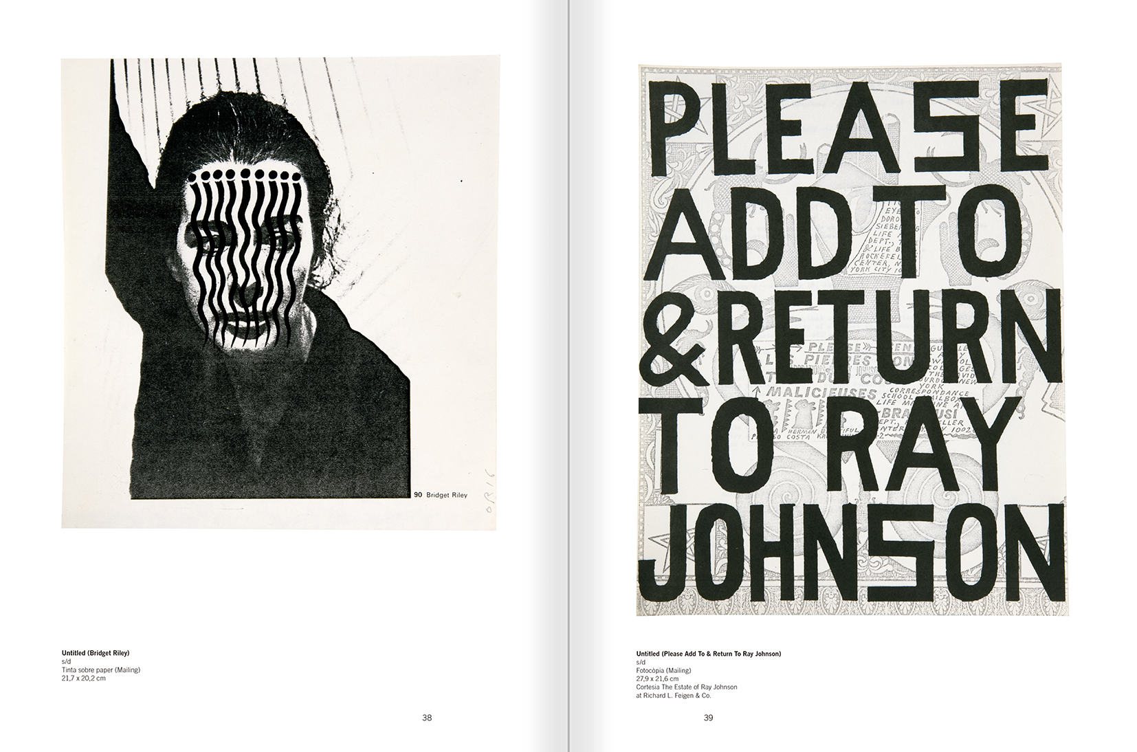 Selecció del catàleg "Ray Johnson. Please Add To & Return" pàgines 38 i 39