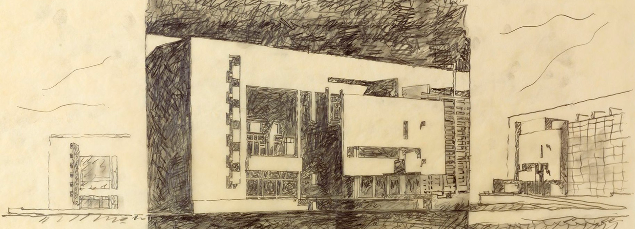 Esbós en grafit sobre paper de la façana del MACBA.